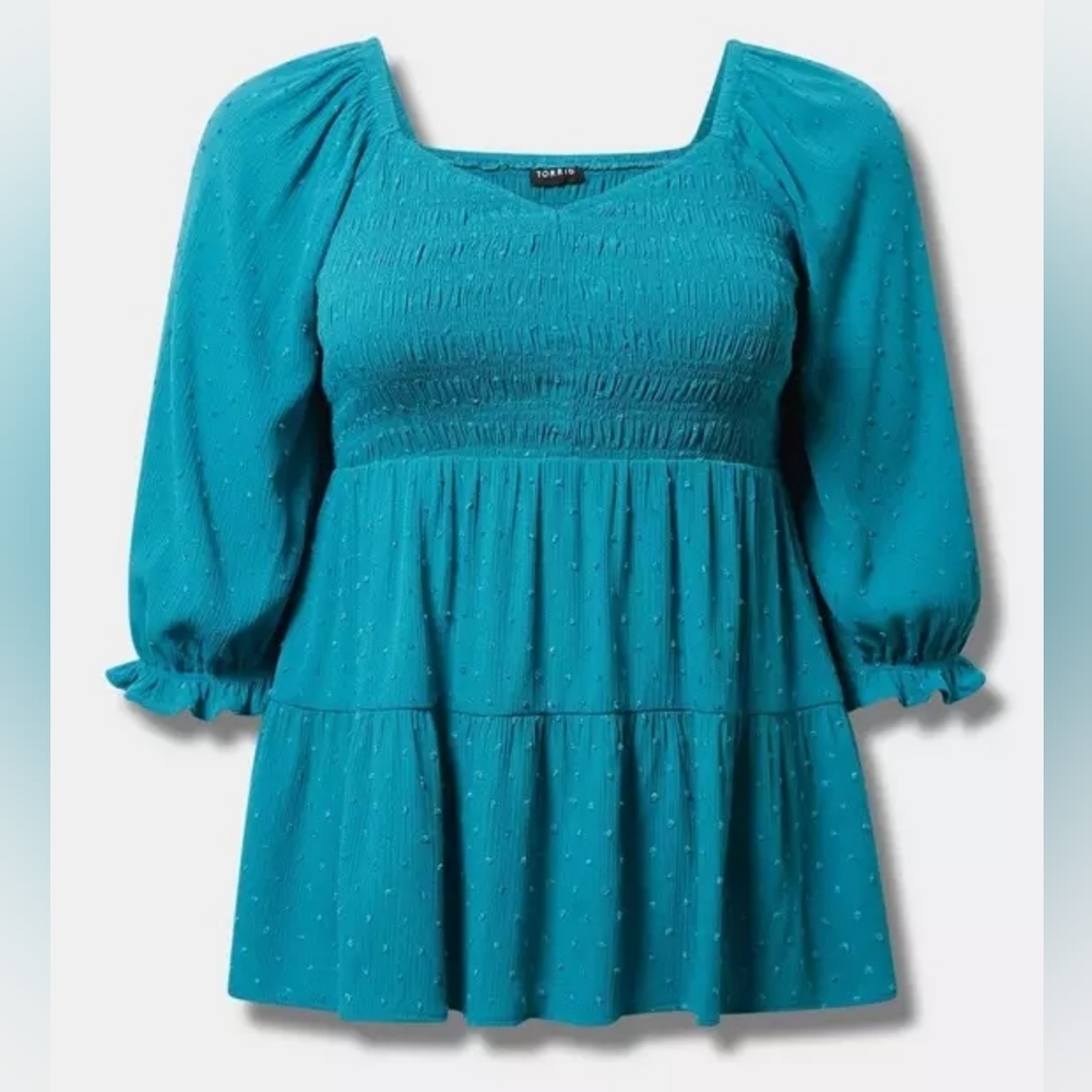 Torrid Crinkle Gauze Smocked 3/4 Blouson Tiered Top